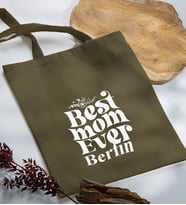 BK Gift Kişiye Özel İsimli Anneler Günü Tasarımlı Haki Kumaş Bez Çanta, Baskılı Omuz Çantası, Alışveriş Çantası, Anneler Günü Hediyesi, Anneye Hediye-1