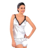 Sistina Bayan Beyaz Saten Babydoll Şortlu Takım 336