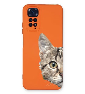 Xiaomi Redmi Note 11 Uyumlu Lansman Kılıf Catface Tasarımlı İçi Kadife Kapak-Turuncu (Şeffaf)