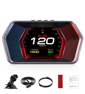 Ally P17 HUD OBD2 & GPS Çift Sistemli Araç Bilgisayarı Dijital Kilometre,Su Yağ Sıcaklığı Hız Ölçer (Siyah)