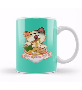 Kawaii Neko Kedi Cute Ramen Cat Japanese Noodle Anime Lover Kupa Bardak Porselen