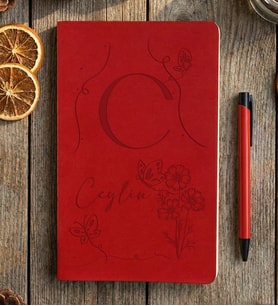 Kişiye Özel Çiçekli C Harfli Defter Doğum Günü Hediyesi (Kırmızı)
