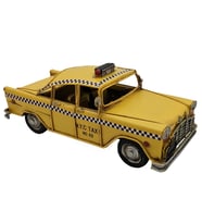 El Yapımı Eskitme Sarı Vintage New York City Taksi Biblo - Klasik Amerikan Taxi Dekoratif Araba