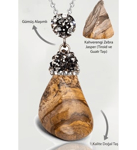 Sertifikalı Zirkon Taşlı Tamburlanmış Kahverengi Zebra Jasper Taşı Kolye (Çok Renkli)