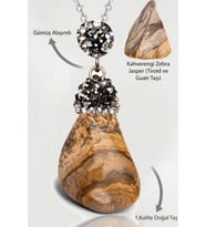 Sertifikalı Zirkon Taşlı Tamburlanmış Kahverengi Zebra Jasper Taşı Kolye (Çok Renkli)