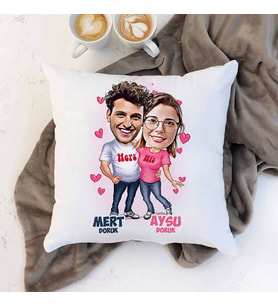 Kişiye Özel Mutlu Aşıklar Karikatürlü Yastık