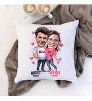 Kişiye Özel Mutlu Aşıklar Karikatürlü Yastık
