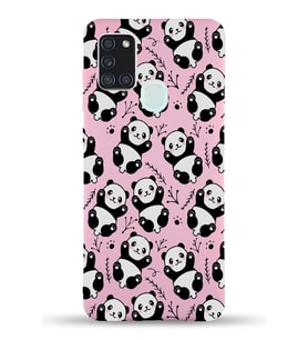 Samsung Galaxy A21s Uyumlu Lansman Kılıf Panda Tasarımlı İçi Kadife Kapak-Pembe (Şeffaf)