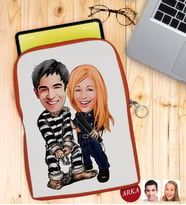 BK Gift Kişiye Özel Sevgililer Karikatürlü Taşınabilir Koruyucu Tablet Kılıfı & Organizer Çanta - Turuncu-7