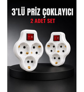 3’lü Priz Çoklayıcı 2 Adet Set Anahtarlı Kablosuz Duvar Tipi Priz Çoğaltıcı
