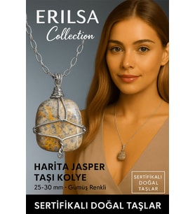 Sertifikalı Gümüş Tel Sargılı Doğal Harita Jasper (Kahverengi Jasper) Kolye – 30-35 mm Denge ve Güç Taşı (Çok Renkli)