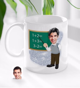 BK Gift Kişiye Özel Erkek İlköğretim Matematik Öğretmeni Karikatürlü Beyaz Kupa Bardak-1