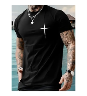 Baskılı Oversize Bisiklet Yaka T-shirt - Siyah