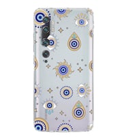 PrintiFy Xiaomi Mi Note 10 ile Uyumlu Nazar Boncuğu 5 Baskılı Kamera Korumalı Şeffaf Silikon Kılıf