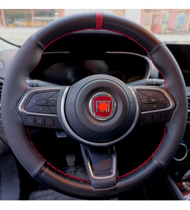 DİKİŞLİ DİREKSİYON KILIFI MİNİKARE KARBON / NOKTALI DERİ KIRMIZI YÜZÜK / DİKİŞLİ FIAT EGEA İÇİN