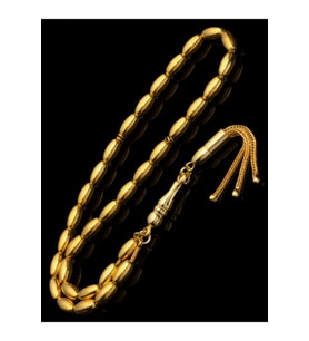 Sertifikalı 22K Altın Kaplama Gümüş Tespih 5x9.5mm 19Gr Arpa Kesim (Sarı)