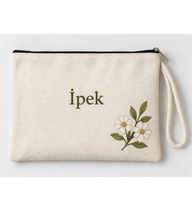 Kişiye Özel Papatya Dalı Köşe Baskılı Fermuarlı Makyaj Çantası Bozuk Para Cüzdanı Clutch