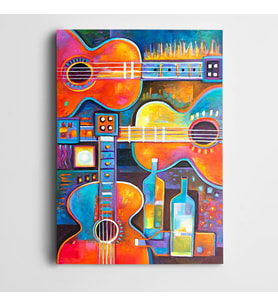 Şişeler ve Gitarlar Kanvas Tablo