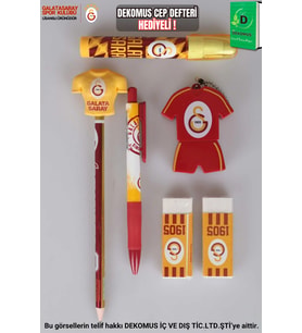 "DEKOMUS CEP DEFTERİ HEDİYELİ" LİSANSLI GALATASARAY 12 PARÇA KIRTASİYE SETİ SİLGİ TEPELİ KURŞUN KALEM,FORMA TASARIM KALEMTRAŞ (Krem)