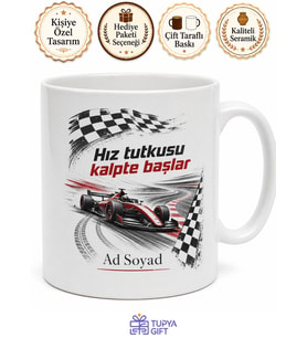 Yarış Pist Temalı Baskılı Porselen Kupa Bardak Motorsporları Hediye