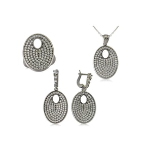 Gümüş Beyaz Taşlı Oval Kadın Set CSR2182052