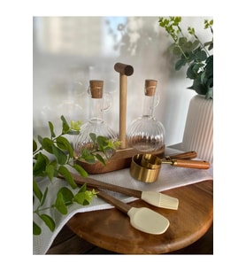 Home MİEN Bambu Standtlı 2'li Borosilikat Yağdanlık Seti - 300 ml