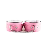 Fantezi Deri  Pembe Kedi Maske Kelepçe Kırbaç Seti ( 3'lü set)