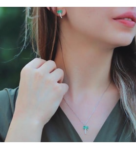 Zirkon Taşlı Palmiye Gümüş Set