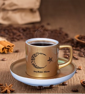 BK Gift Kişiye Özel Kaligrafi Atatürk Tasarımlı Mat Altın Yaldız Renk Türk Kahvesi Fincanı-1 Renkli Türk Kahvesi Fincanı