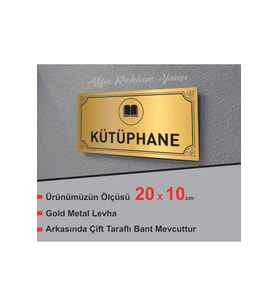 KÜTÜPHANE YAZILI YENİ METAL LEVHAA 20 X 10 CM