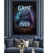 Game Over Yazılı Neon Oyun Tabelası Dekoratif Kanvas - Mdf Ahşap Tablo
