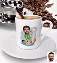 BK Gift Kişiye Özel Erkek Balıkçı Karikatürlü Türk Kahvesi Fincanı-2