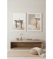Japon Zen Torii Kapıları ve Minimalist Doğa 2’li Ahşap Çerçeveli Tablo Seti