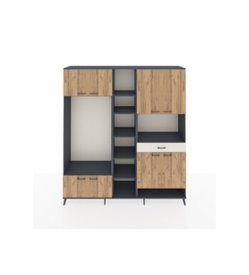 Hyperion Dolap 12 Raflı Tek Çekmeceli 8 Kapaklı 220x44x243 Antrasit-Çam/Aytaşı