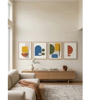 Modern Geometrik Soyut Sanat 4’lü Ahşap Çerçeveli Tablo Seti