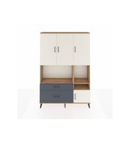 Arges Dolap 7 Raflı 2 Çekmeceli 4 Kapaklı 132x30x195 Çam-Aytaşı/Antrasit