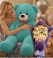 90 Cm Peluş Ayı ve LED Işıklı Mor Peluş Ayıcık Buketi Seti Sevgiliye Hediye Hediye Doğum Günü Özel Gün Seti (Turkuaz)