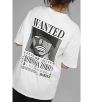 Anime One Piece Zoro Wanted Ön Arka Baskılı T-shirt (Beyaz)