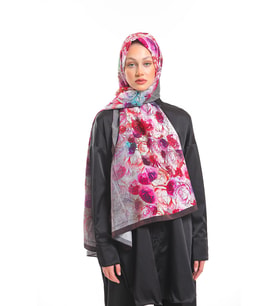 Çiçekli Desen Elegante Seri Şal Eşarp Askısı İle Birlikte 75x200 Antrasit Kahve-