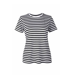 Trender Çizgili Viskon O Yaka Siyah Kadın T-Shirt 26YDT1000011