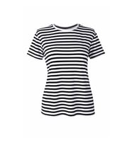Trender Çizgili Viskon O Yaka Siyah Kadın T-Shirt 26YDT1000011