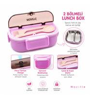 2 Bölmeli Lunch Box Beslenme Kutusu – 304 Paslanmaz Çelik Hazne, Hava Tahliye Ventili, Çatal Kaşık