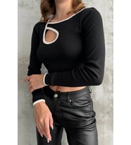 Nare Dekolte Yaka Siyah Kaşkorse Crop Bluz