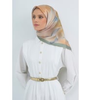 Armine Saf İpek Sura Eşarp-2026 İlkbahar-Yaz- 951900D (Yeşil-Grı)