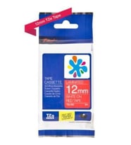 Brother TZe-435 Kırmızı üzerine Beyaz Laminasyonlu Muadil Etiket (Kırmızı-Beyaz)