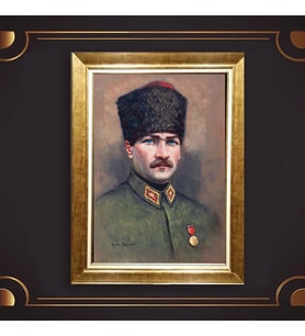 Özel Seri Paspartulu Çerçeveli Atatürk Tablo l385 (Gold)