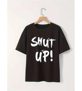 Baskılı Oversize Bisiklet Yaka T-shirt - Siyah