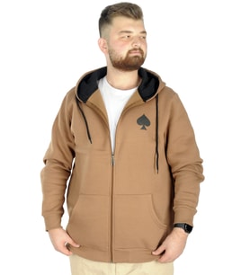 Mode XL Erkek Sweat Kapşonlu Fermuarlı 22539 Sütlü Kahve