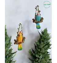 Goboticaret 2 Adet Dekoratif Sallanan Duvar ve Bahçe Süsü Kuş Biblo Farklı Renk Seçenekleri 13*9 cm (Sarı-Mavı)