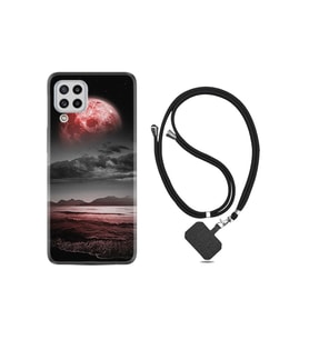 Samsung Galaxy M22 Kılıf Resimli Desenli Silikon Boyun Askılı Red World 1836